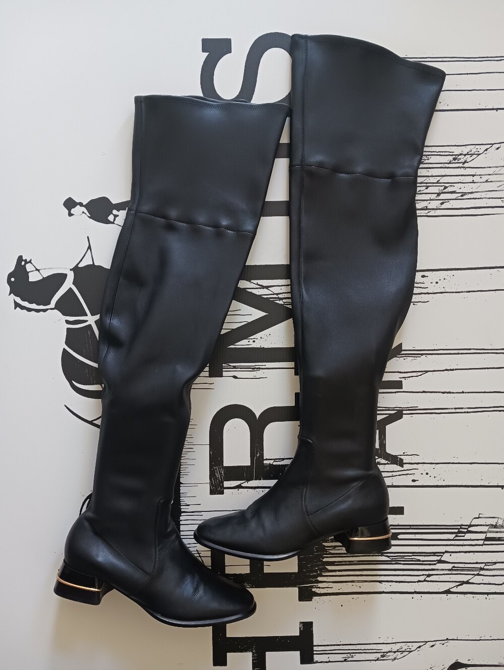 Tory Burch Black Over-the-Knee Riding Boots with Gold Accent Size 7